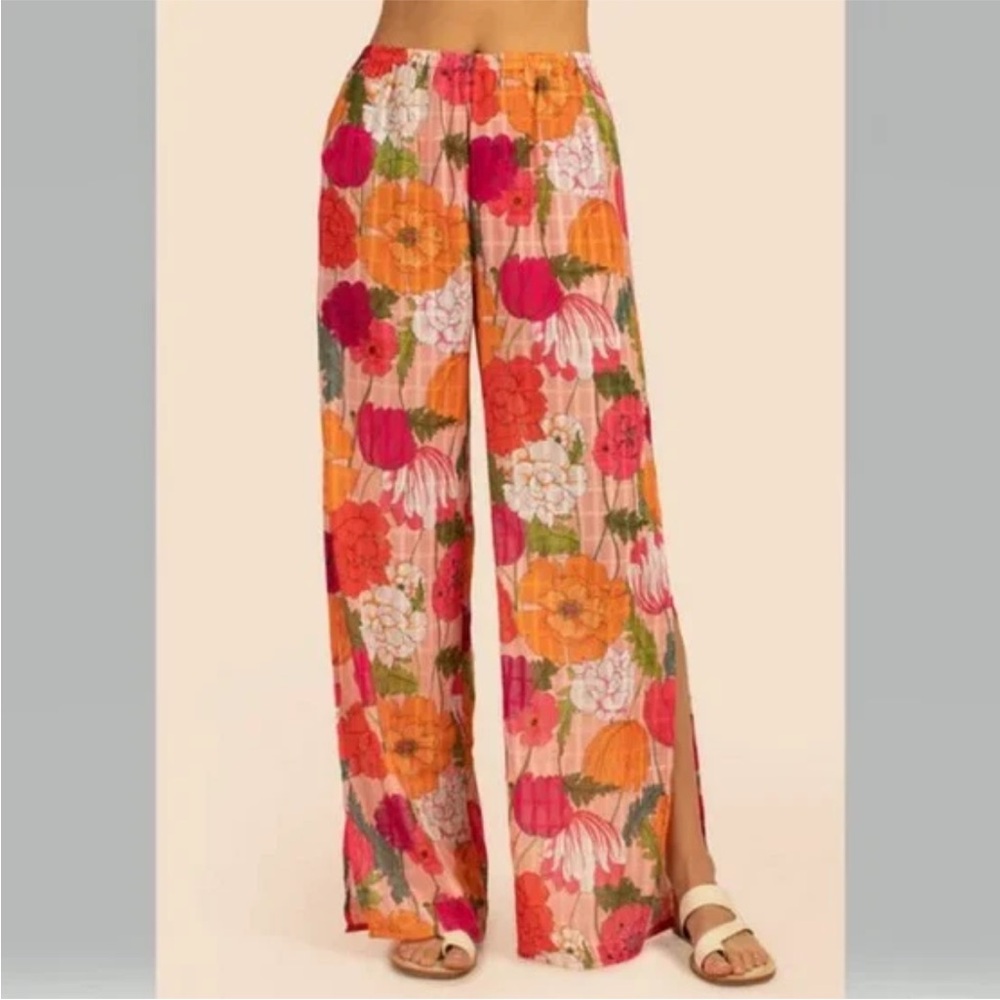 Trina Turk Pink Floral Wide-Leg Pants